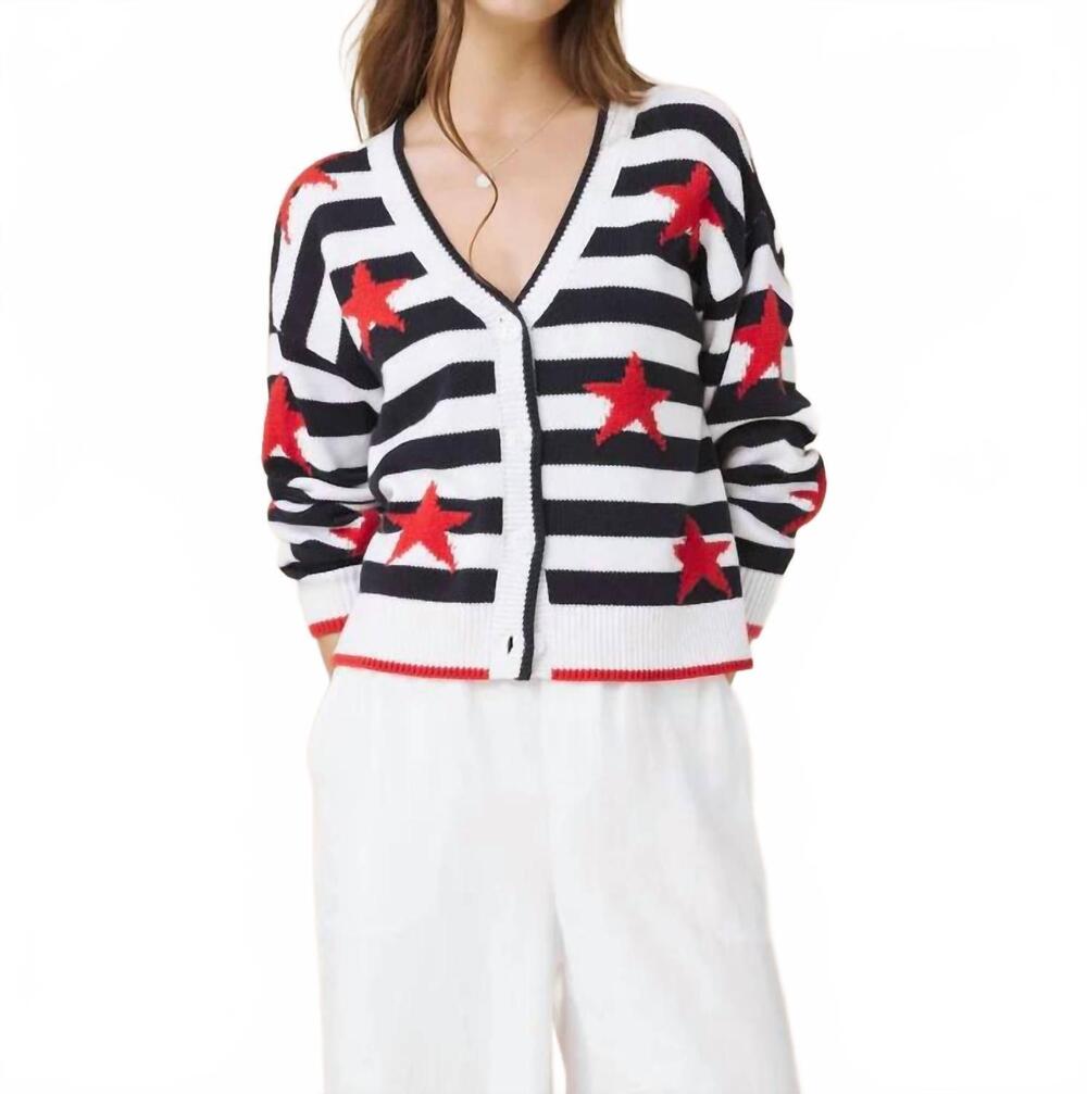 NEW SPLENDID liberty long sleeve cardigan in white/navy/firework